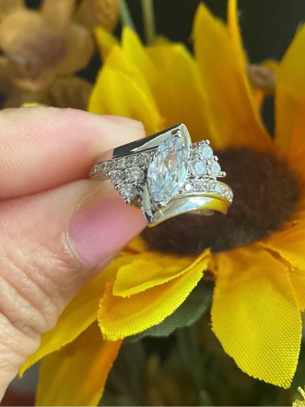 Silver Marquise Cubic Zirconia Statement Ring